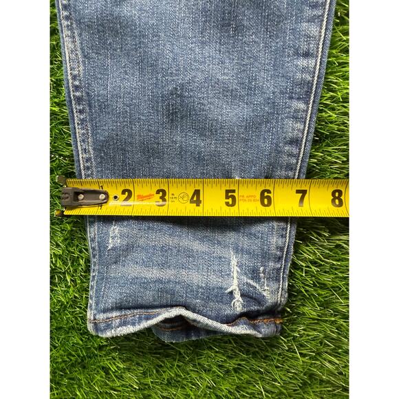 Madewell Womens Slim Straight Jeans Button Fly Lt Blue Wash Sz 32 Distressed Hem - Picture 13 of 15